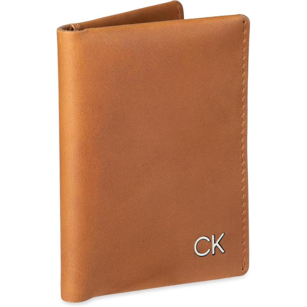 Billetera de cuero RFID para hombre de Calvin Klein, color bronceado, Duofold marrón, Talla única