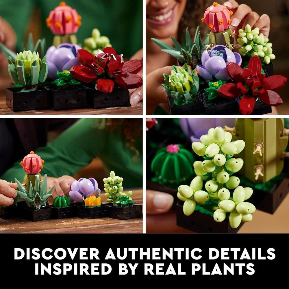 LEGO Icons Succulents - Juego de plantas artificiales para adultos, decoración del hogar, cumpleaños, regalos creativos de inauguración, 10309