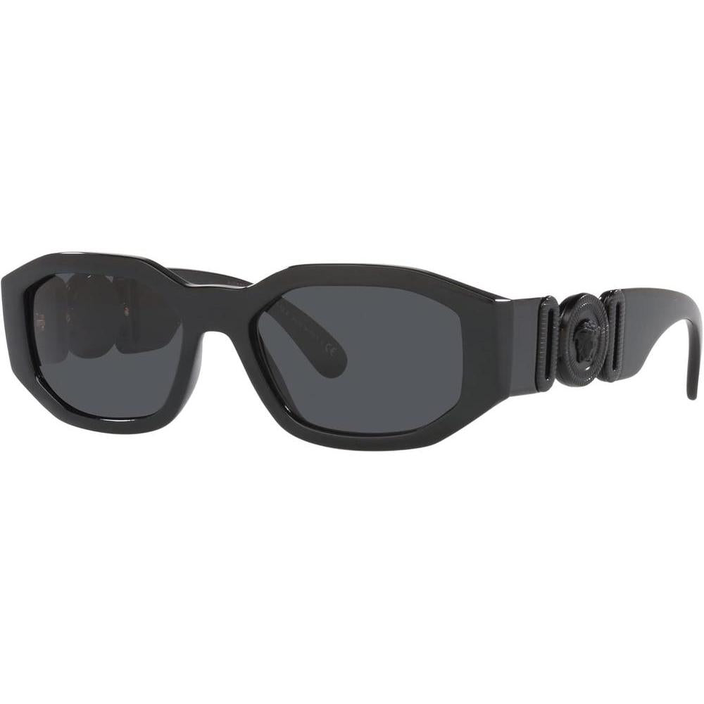 Versace Gafas de sol para hombre, montura negra, lentes gris oscuro, estilo elegante