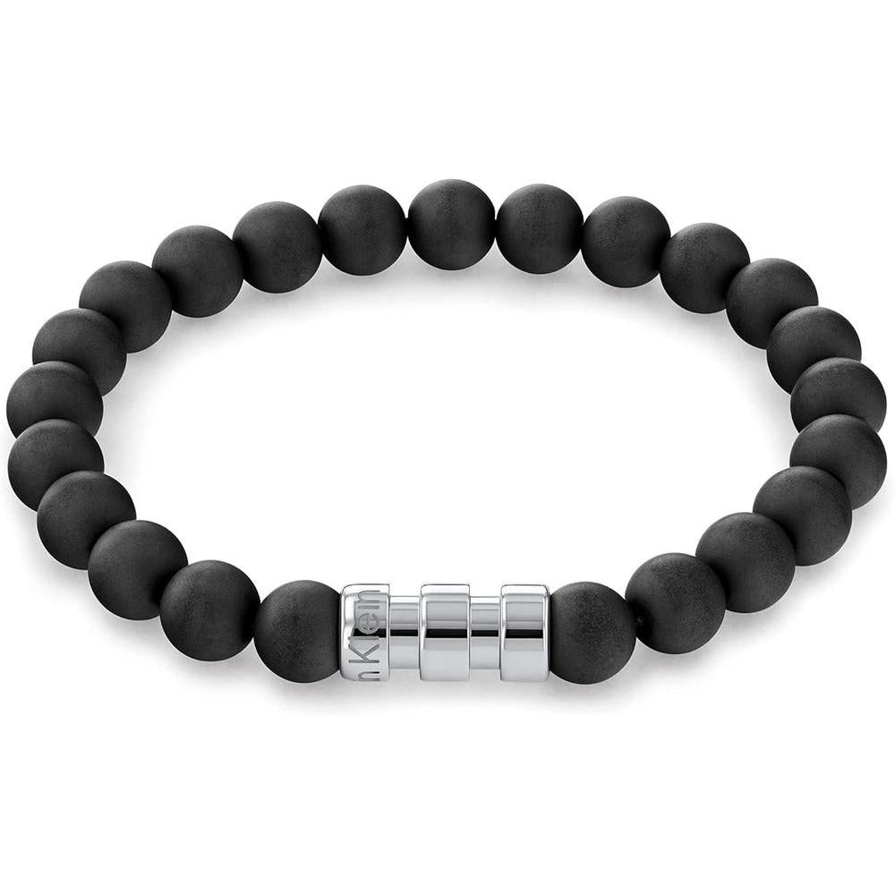 Calvin Klein Round Beaded Jewelry Bracelet for Men - Steel Metal, Sculpted Bar Design - Fashion Accessory - Gift for Him