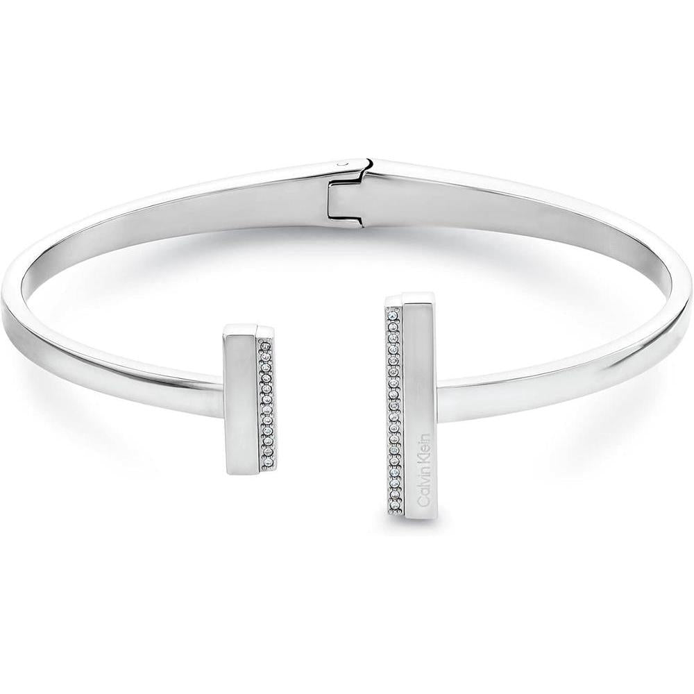 Calvin Klein Women's Bangle: Elegant Minimalism with Sleek Linear Silhouette and Crystal Settings