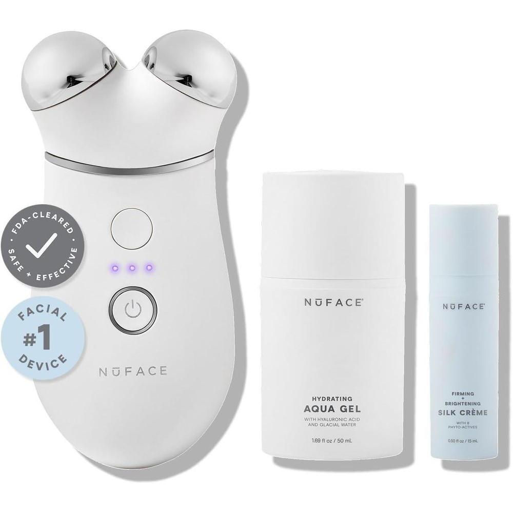 NuFACE Trinity+ Kit de Dispositivo Facial de Microcorriente – Dispositivo Aprobado por la FDA para Esculpir el Rostro y Tensar el Cuello para Contornear Mejillas y Cejas + Activador de Gel de