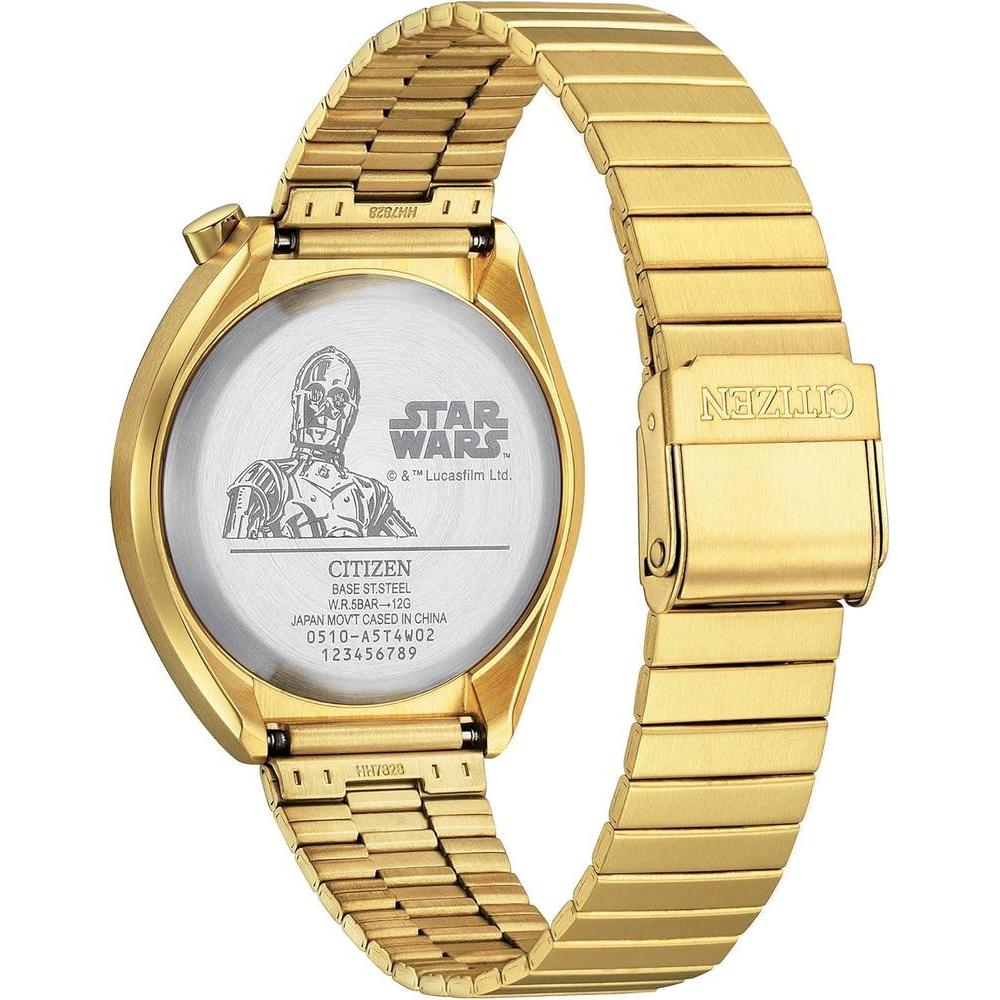 Citizen Reloj de cuarzo Star Wars para hombre inspirado en C-3PO, diseño coleccionable en acero inoxidable dorado
