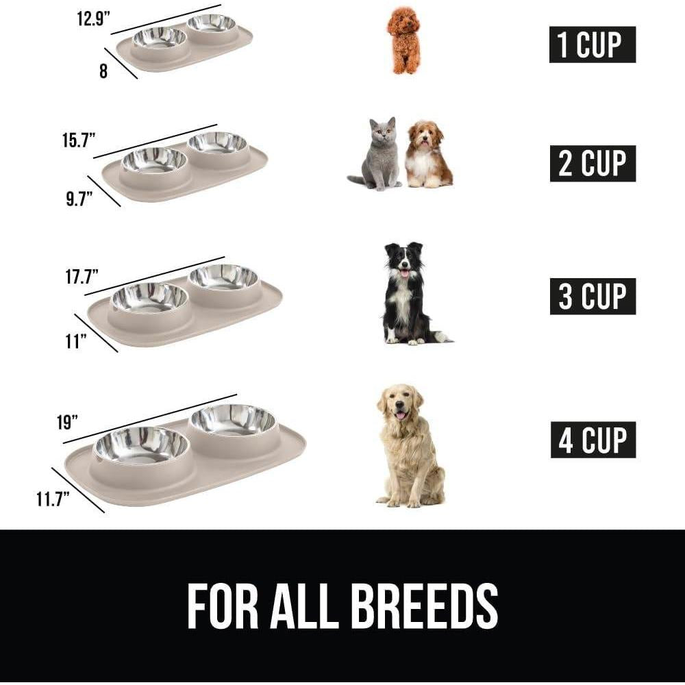 Juego de cuencos Gorilla Grip de acero inoxidable y alfombrilla de silicona para gatos y perros, antideslizantes y duraderos
