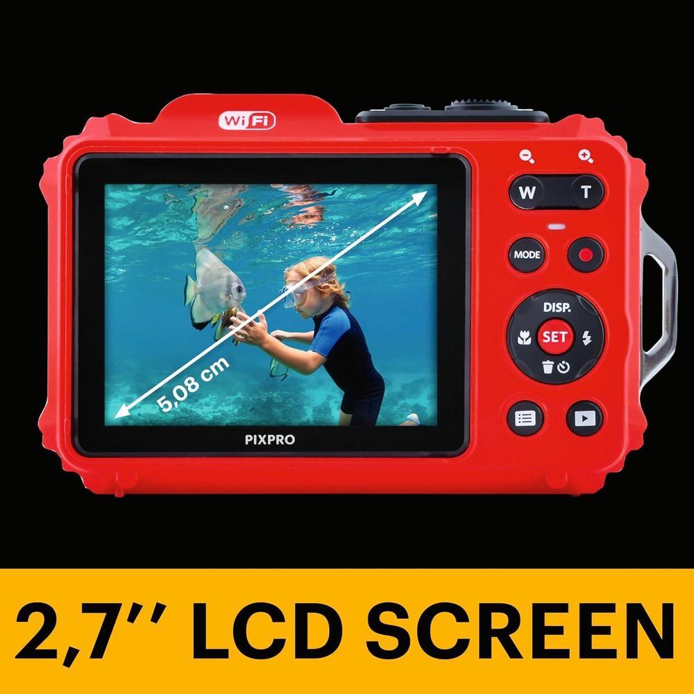 Cámara digital KODAK PIXPRO WPZ2 resistente al agua con zoom óptico 4X, pantalla LCD y video Full HD, color rojo