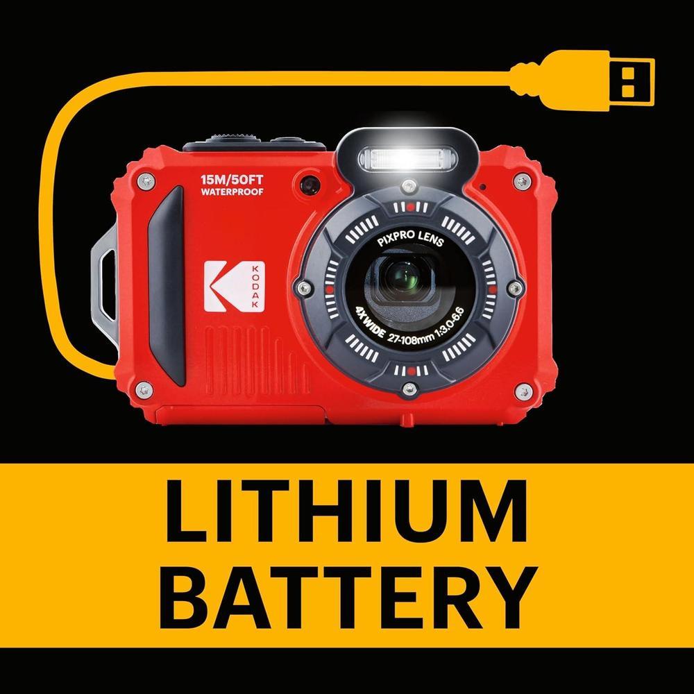 Cámara digital KODAK PIXPRO WPZ2 resistente al agua con zoom óptico 4X, pantalla LCD y video Full HD, color rojo