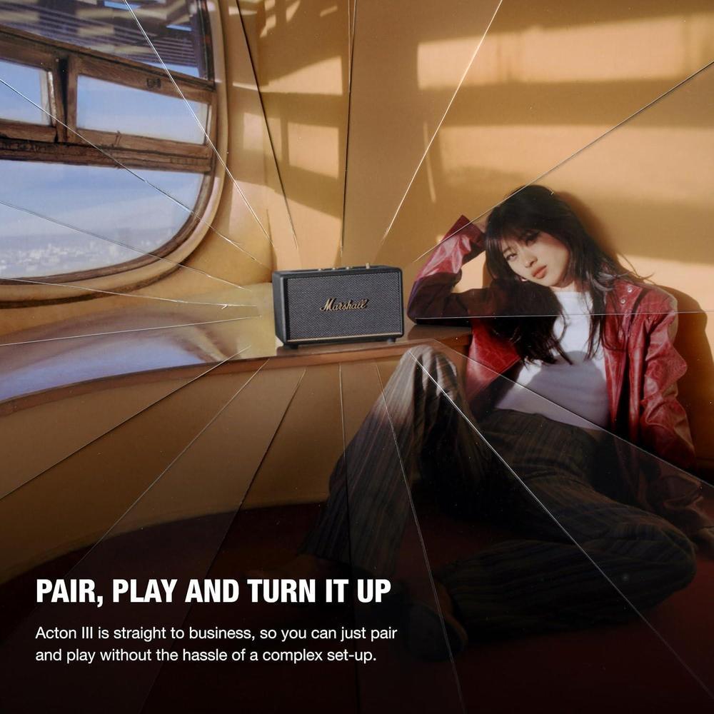 Marshall Acton III - Altavoz Bluetooth para el hogar en color negro, con conectividad Bluetooth 5.2 y un diseño sostenible