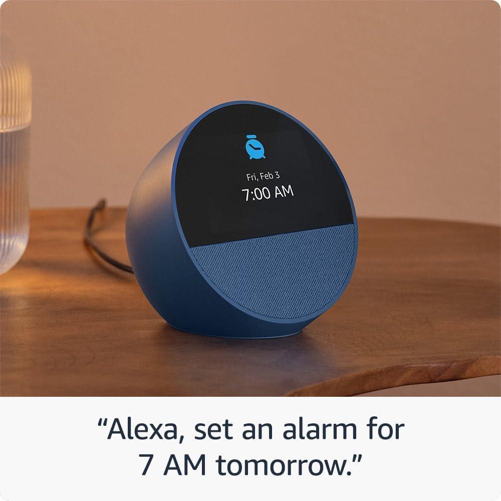 Nuevo Amazon Echo Spot 2024, despertador inteligente con sonido vibrante Blanco Glaciar con Alexa integrada