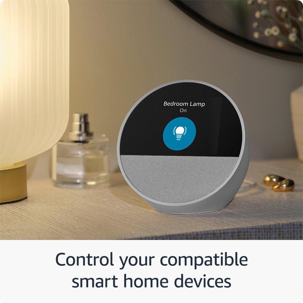 Nuevo Amazon Echo Spot 2024, despertador inteligente con sonido vibrante Blanco Glaciar con Alexa integrada