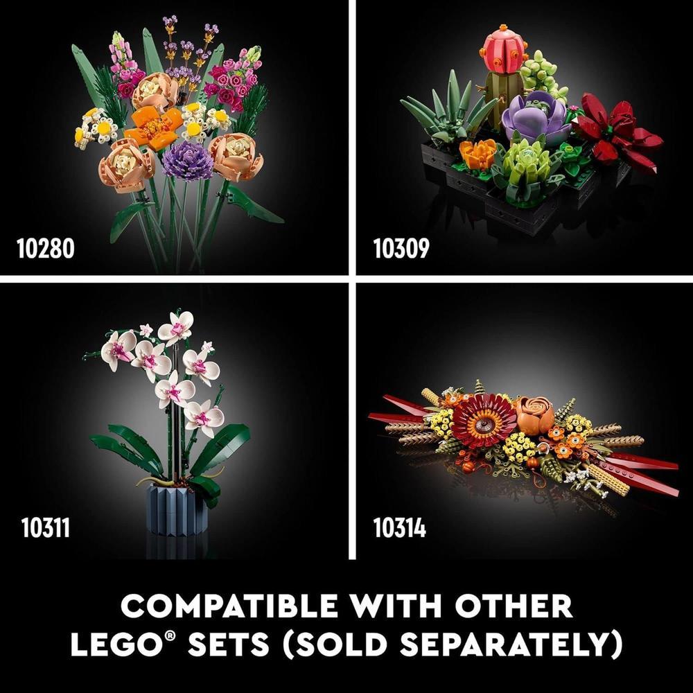 LEGO Icons - Juego de ramos de flores silvestres - Flores artificiales con amapolas y lavanda, colección para adultos, decoración única para el hogar, 10313