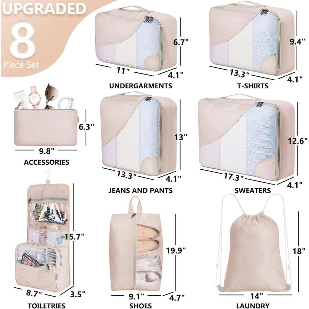 Set de 8 cubos de equipaje para viajes, organizador de maleta resistente con bolsa de aseo personal, regalos de crucero