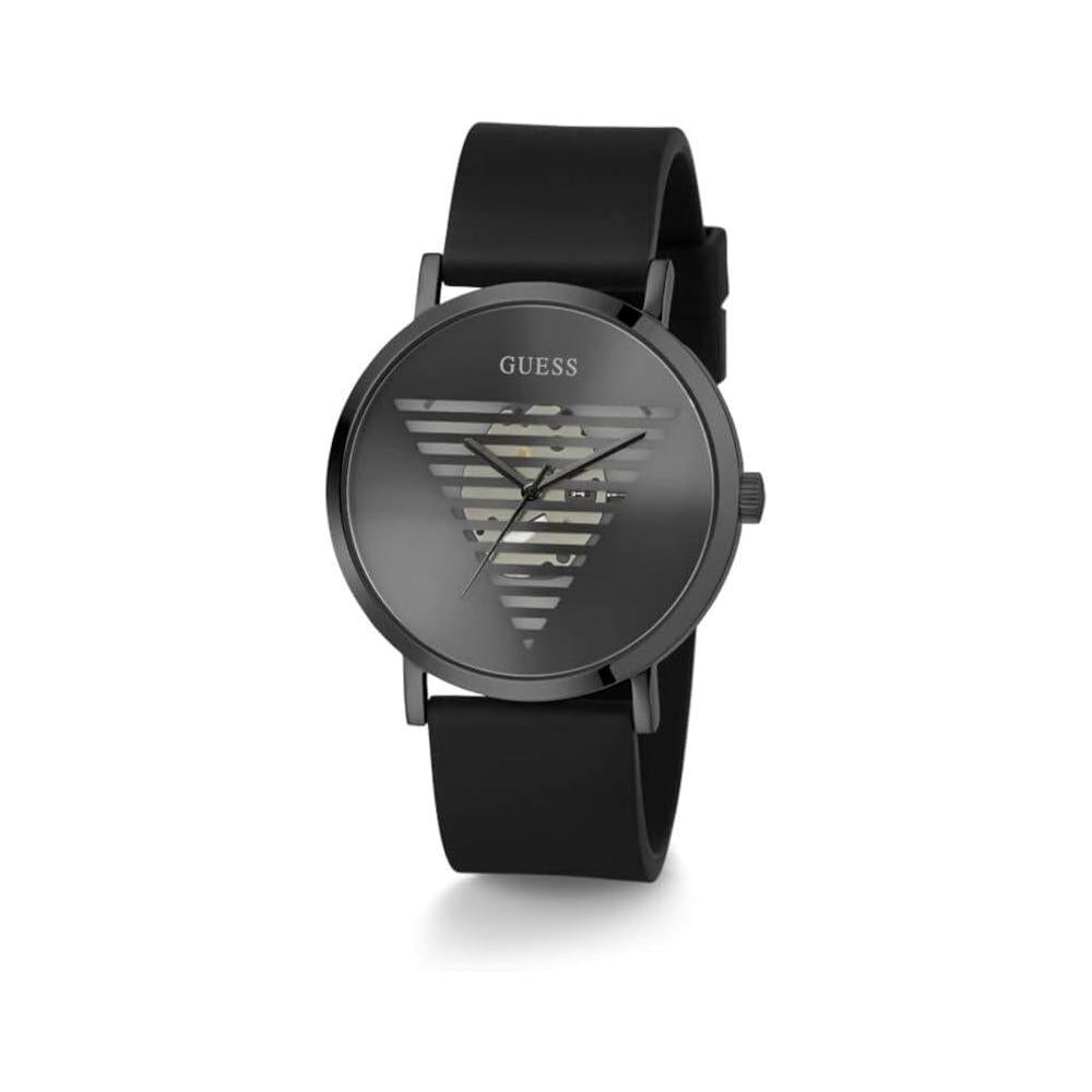 Reloj GUESS para hombre, correa de silicona, esfera negra, movimiento de cuarzo, resistente al agua y a golpes