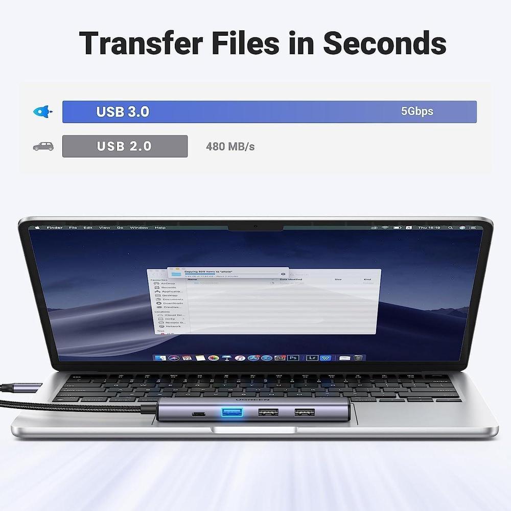 UGREEN Revodok 105 USB C Hub Adaptador multipuerto HDMI 4K, entrega de energía 100W, 3 puertos USB-A para MacBook Pro/Air, iPad Pro