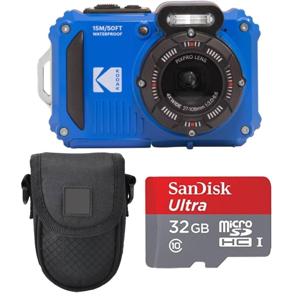 Kodak PIXPRO WPZ2 Digital Camera + Black Point & Shoot Case + 32GB microSDHC Card (Blue)