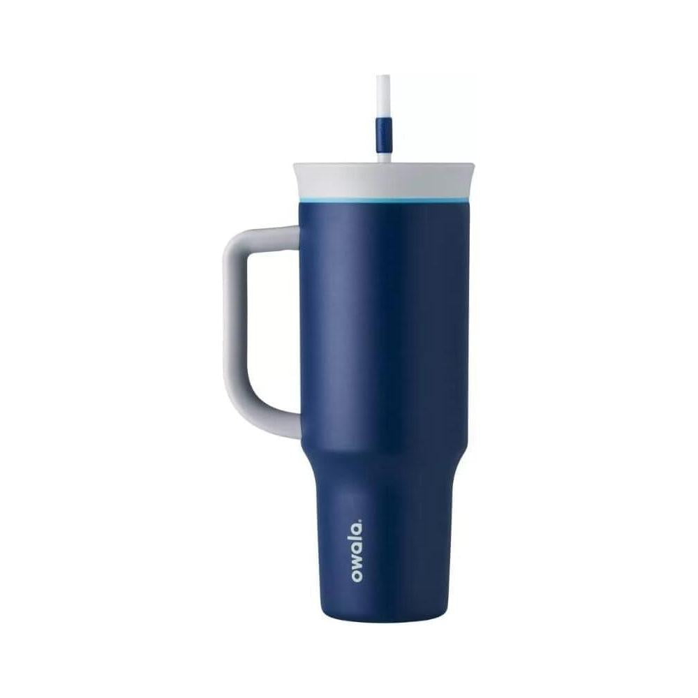Owala Stainless Steel Triple Layer Insulated Travel Tumbler with Spill Resistant Lid, Straw, and Carry Handle, BPA Free, 40 oz, Dark Blue (Saltwater Starfish)