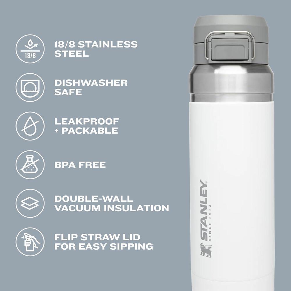 Stanley Quick Flip GO Botella de agua de acero inoxidable con tapa de botón a prueba de fugas, ideal para viajes y deportes, color carbón