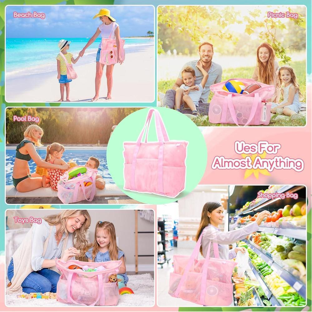Tagitary Bolsa de playa de malla impermeable con cremallera y 8 bolsillos, ideal para juguetes y accesorios de playa