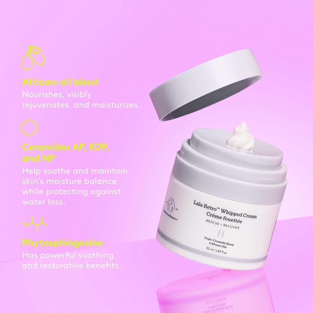 Drunk Elephant Lala Retro Whipped Cream - Hidratante con Ceramidas y Aceites Africanos, Libre de Fragancias y Parabenos