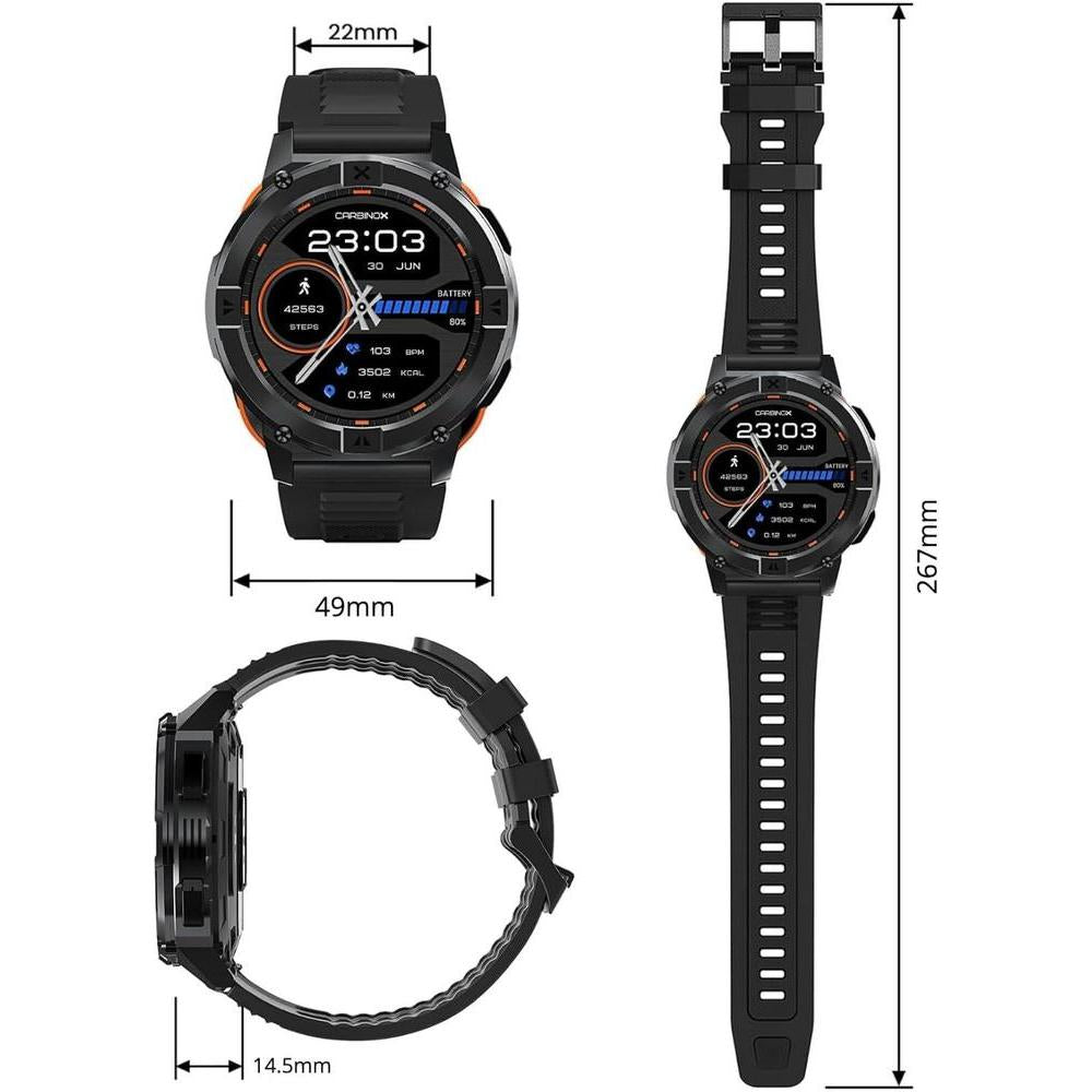 CARBINOX X-Ranger Smart Watch con llamadas, rastreador fitness resistente al agua IP69K, compatible Android e iOS, pantalla AMOLED