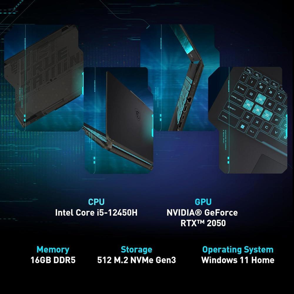 Msi Cyborg 15 Laptop: Intel Core I5, Rtx 2050, 15.6" Fhd, 144Hz, 16Gb Ram, 512Gb Ssd, Usb-C, Windows 11