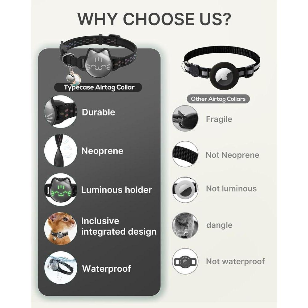 Collar de gato Airtag impermeable con patrón de pez luminoso y soporte oculto, ideal para rastrear a tu gato