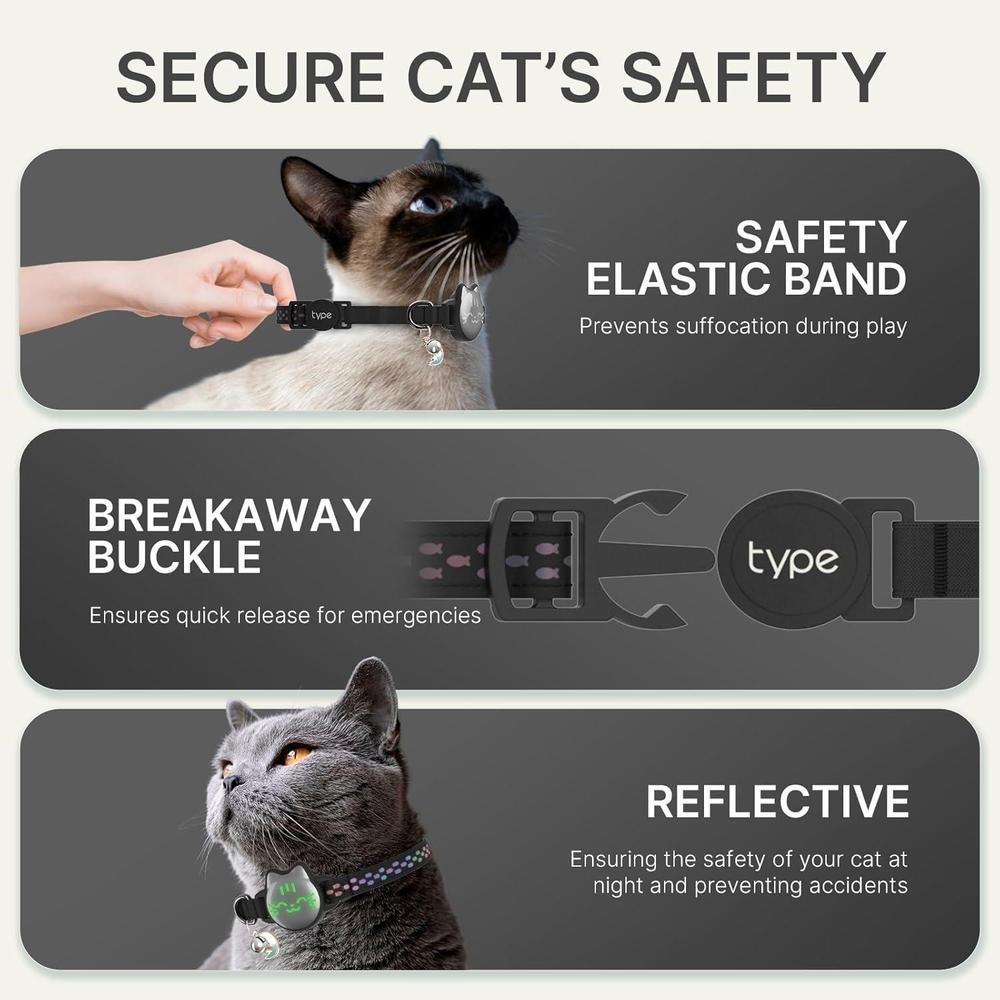 Collar de gato Airtag impermeable con patrón de pez luminoso y soporte oculto, ideal para rastrear a tu gato