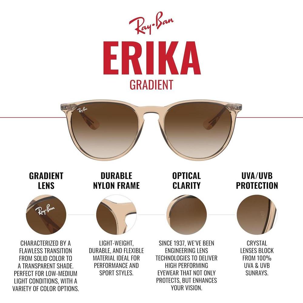 Gafas de sol redondas Ray-Ban Erika, protección UV, con estuche y paño de limpieza, diseño moderno