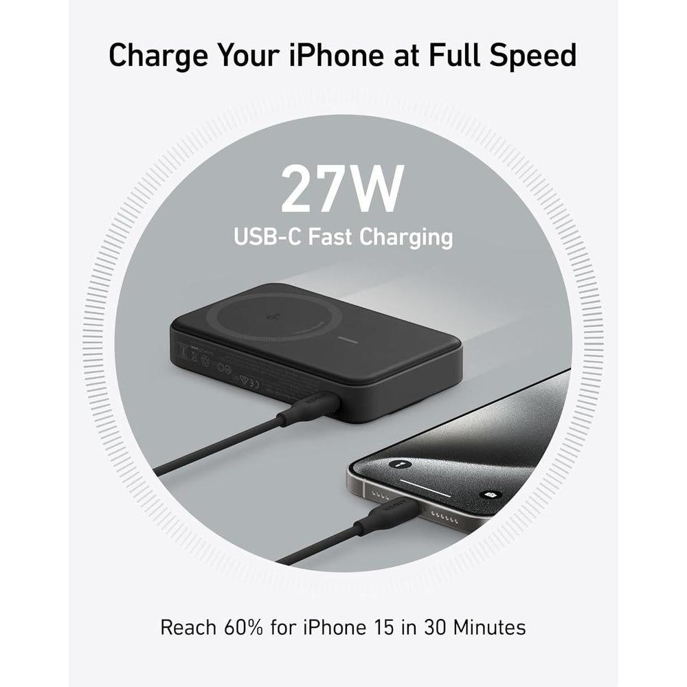 Anker MagGo Power Bank, cargador portátil Qi2 certificado, 15W ultra rápido, compatible con MagSafe, batería 10,000mAh, pantalla inteligente