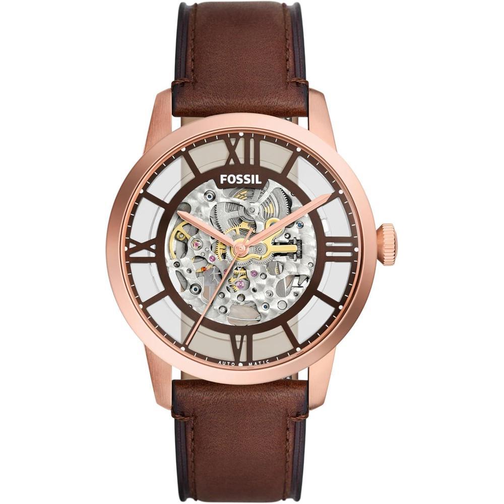 Fossil Men's Townsman Automatic Stainless Steel and Leather Two-Hand Skeleton Watch