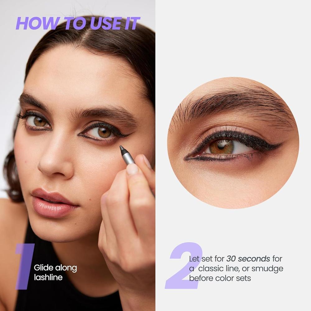 Wonderskin Eyeliner de larga duración, delineador resistente al agua y manchas con efecto glitter. Tecnología TruGlide para aplicación precisa