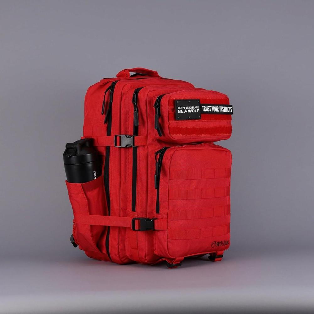 Mochila WOLFpak 45L Elite Roja, diseño táctico militar con capacidad personalizable y parches integrados