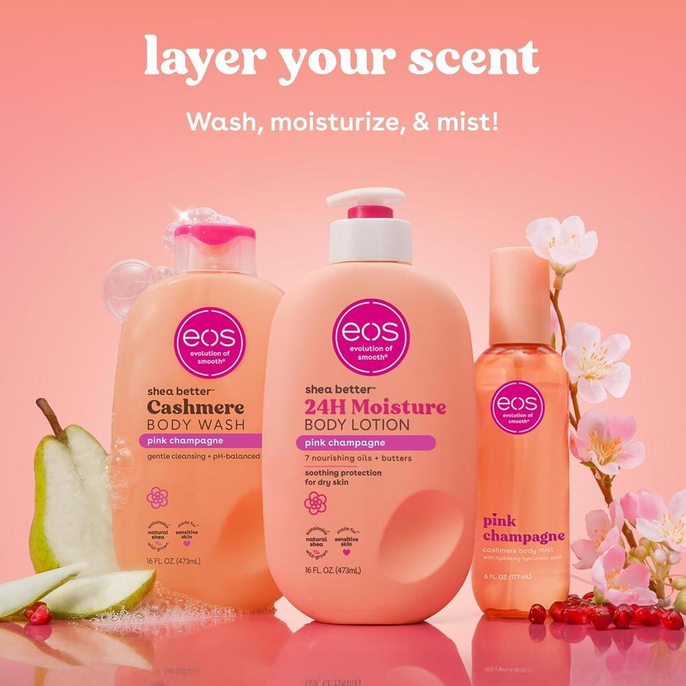 eos Crema Corporal para Cuidado de la Piel con Manteca de Karité Natural, Hidratante 24 Horas, Ligera y Sin Grasa, Sabor Champán Rosado