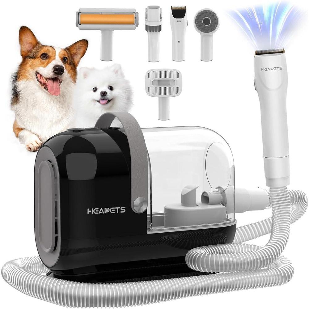Dog Grooming Vacuum Kit - 3L Vacuum with 7 Tools, Low Noise Electric Clipper and Brush for Pet Shedding at Home, Black