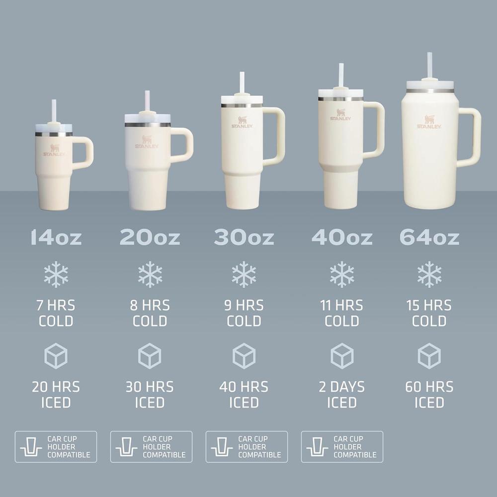 Stanley Quencher H2.0 vaso con pajilla y tapa giratoria, compatible con portavasos para viajes, acero inoxidable sin BPA