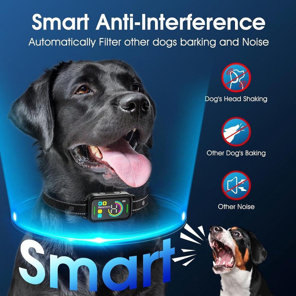 Collar antiladridos inteligente para perros de todos los tamaños con IA y 4 modos, recargable, negro oscuro