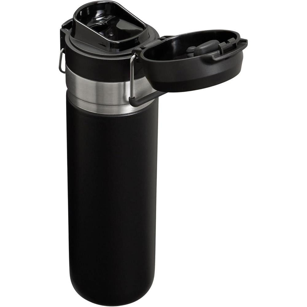 Stanley Quick Flip GO Botella de agua, tapa de botón, a prueba de fugas y plegable para viajes y deportes, acero inoxidable sin BPA, negro