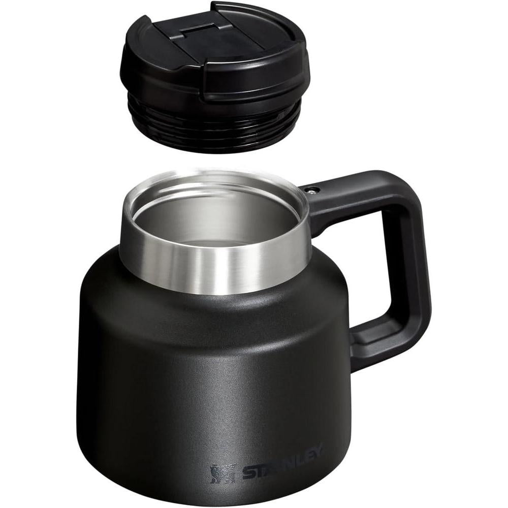 Taza de café Stanley Tough-To-Tip Admiral's con tapa giratoria y base antideslizante, acero inoxidable, sin BPA, color negro
