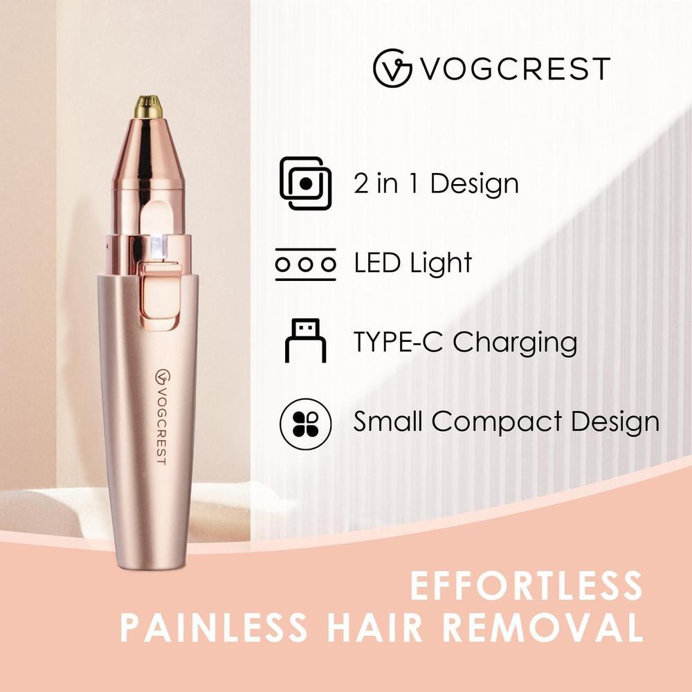 VG VOGCREST Recortador de Cejas y Facial 2 en 1 Recargable con Luz LED Integrada en Color Oro Rosa