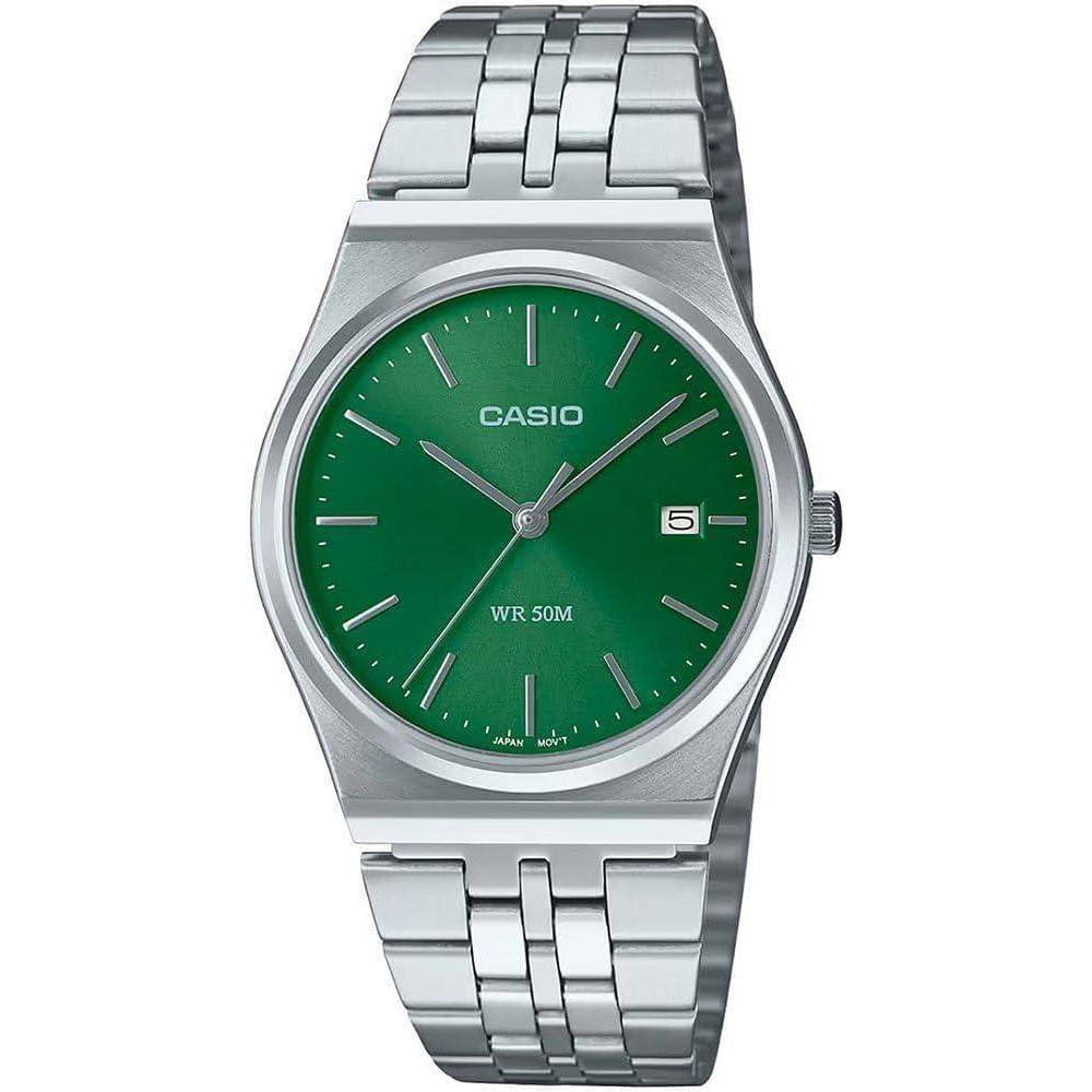 Casio MTP-B145D-3AV Men's Vintage Stainless Steel Green Dial 3-Hand Analog Watch