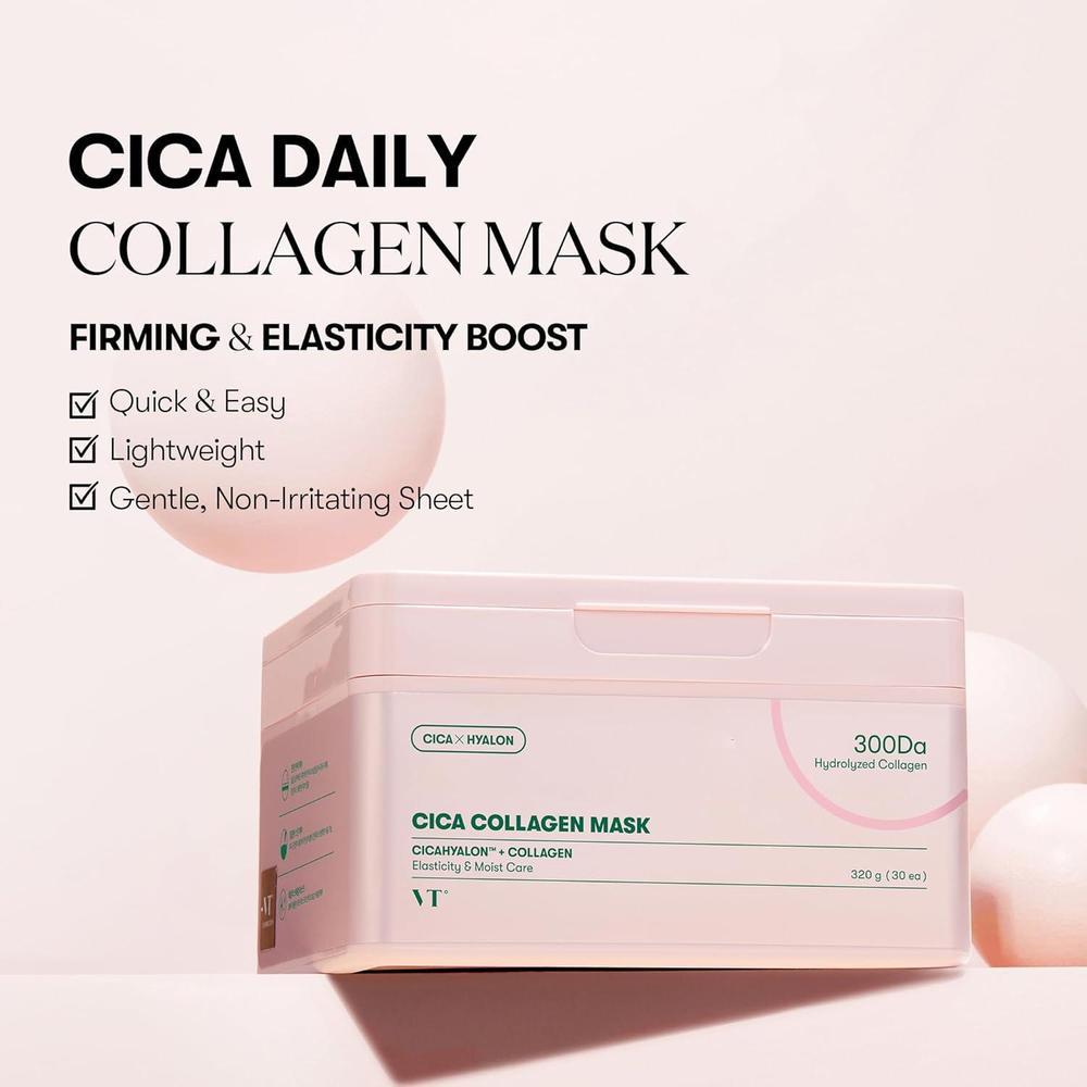 VT COSMETICS CICA Máscara de Colágeno para Elasticidad, Hidratación y Reafirmación de la Piel, Coreana, 30 Hojas