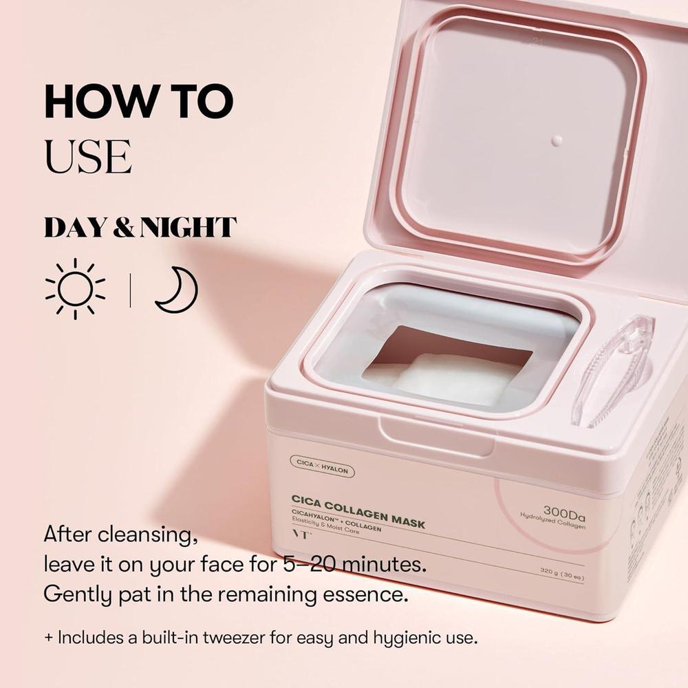 VT COSMETICS CICA Máscara de Colágeno para Elasticidad, Hidratación y Reafirmación de la Piel, Coreana, 30 Hojas
