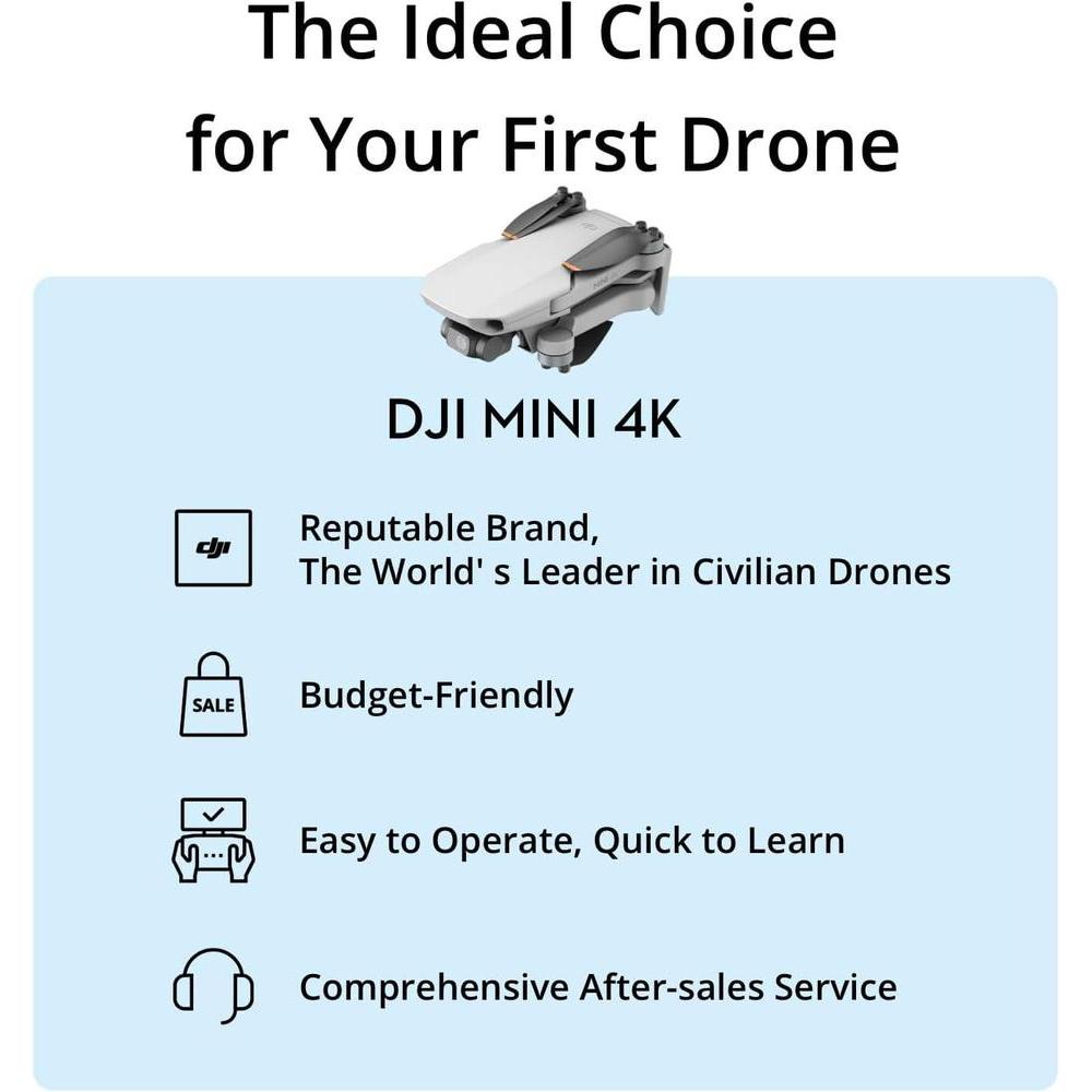 DJI Mini 4K dron con cámara UHD, estabilización de cardán, transmisión larga distancia y resistencia al viento para adultos