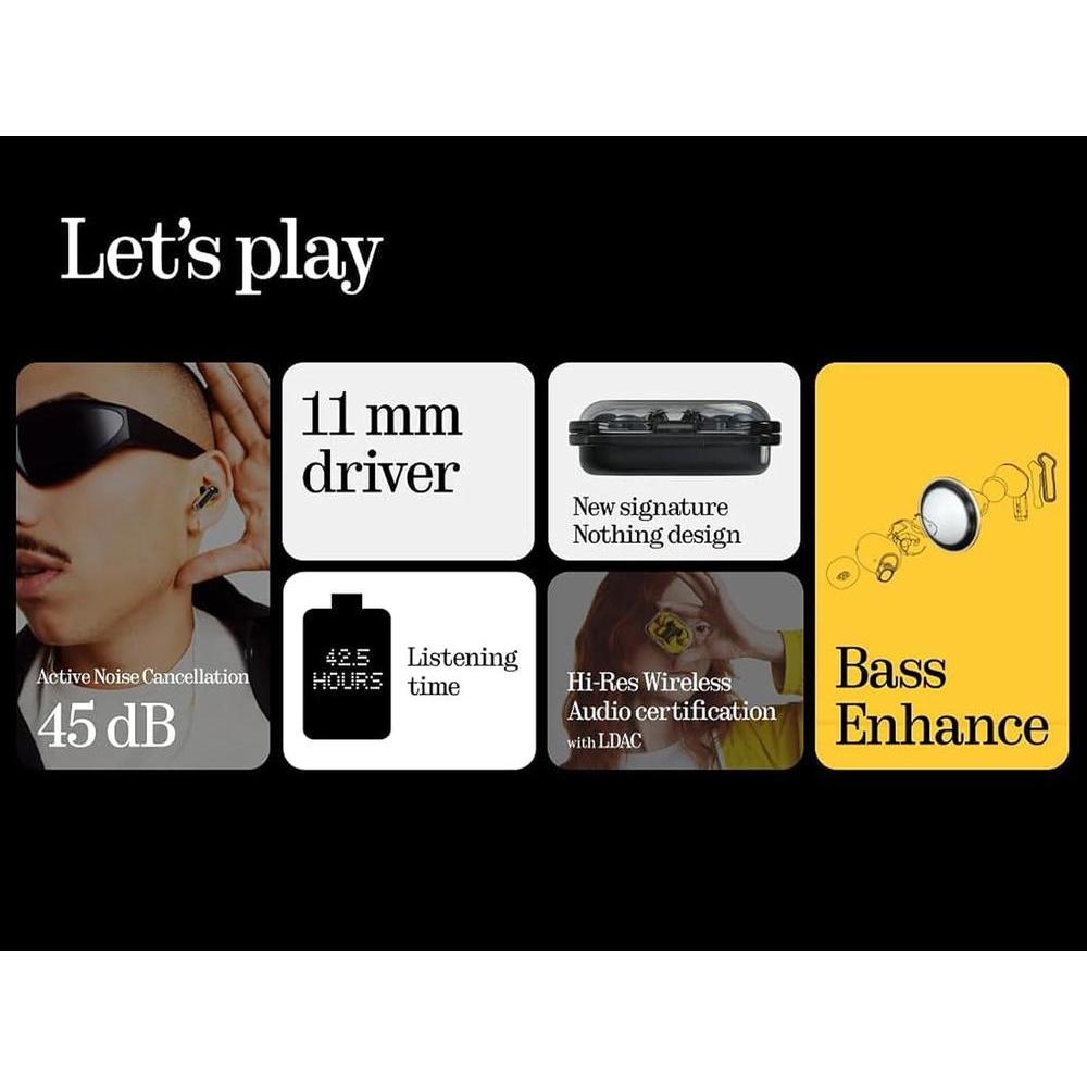 Nothing Ear(a) Wireless Earbuds Con Cancelación Activa De Ruido, Bluetooth 5.3 Y 42.5 Horas