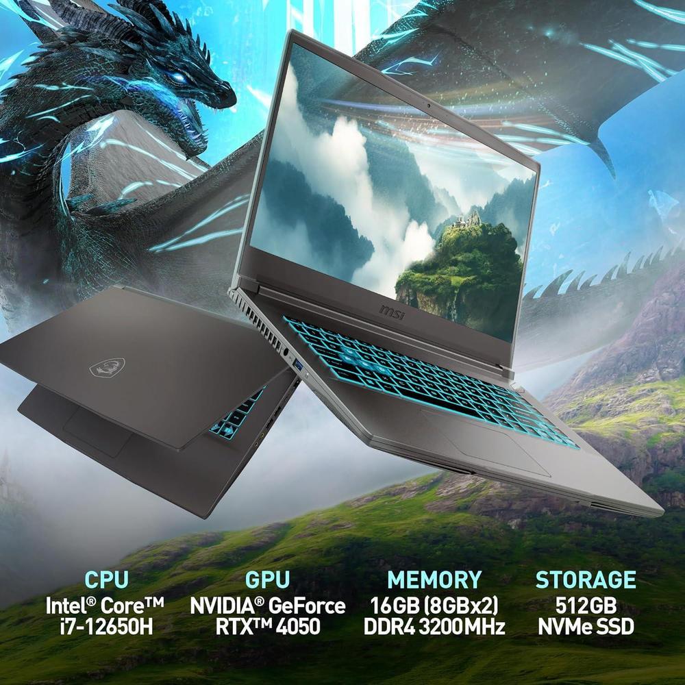 MSI Portátil Para Juegos Thin 15 15.6" 144Hz FHD: Intel Core i7-12650H, NVIDIA RTX 4050, 16GB RAM, 512GB SSD, Win 11: Negro B12VE-2023US