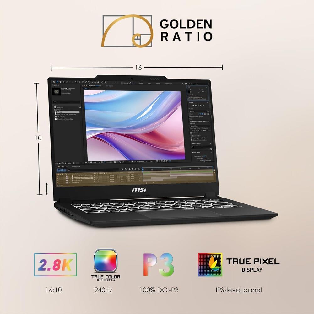 MSI Creator M14 14" 2.8K Laptop: Intel Core i7-13620H, RTX 4050, 16GB RAM, 1TB SSD, Win 11, Negro
