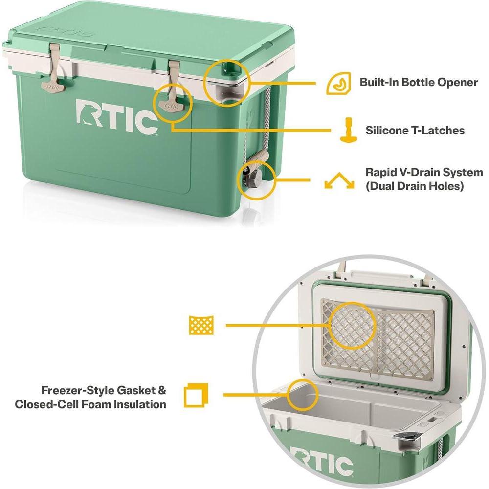 RTIC Enfriador Ultraligero 32 Cuartos, Portátil y Aislado para Bebidas y Camping, 30% más Ligero que Refrigeradores Convencionales
