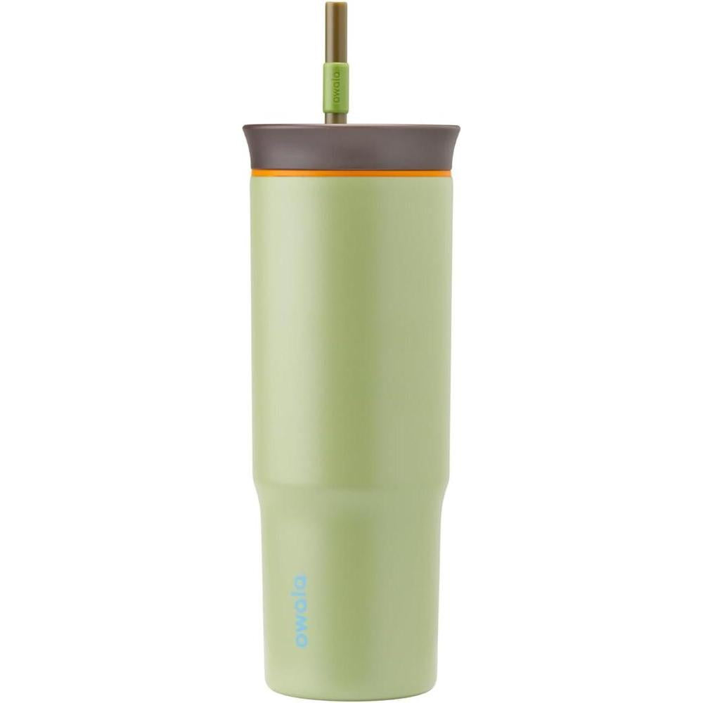 Owala Stainless Steel Triple Layer Insulated Travel Tumbler with Spill Resistant Lid and Straw, BPA Free, 24 oz, Brown/Green (Brave Adventures)