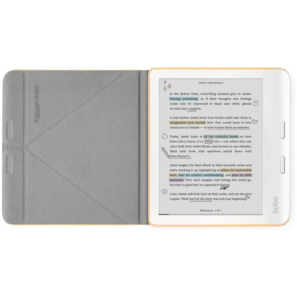 Kobo Libra Colour SleepCover | Amarillo mantequilla | Tecnología Sleep/Wake, soporte de 2 vías, cuero vegano, compatible