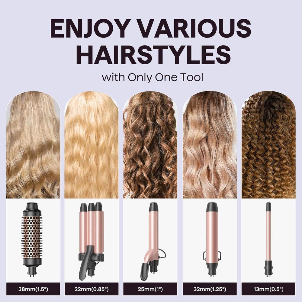 Wavytalk 5 en 1 Rizador de Cabello, Set con Barriles Intercambiables, Cepillo Térmico y Rizador de Cerámica, Rosa