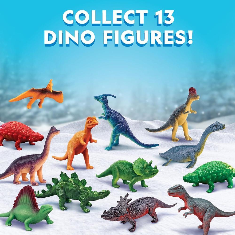 Calendario de Adviento de dinosaurios edición 2024, cuenta regresiva de Navidad con 24 actividades y figuras.
